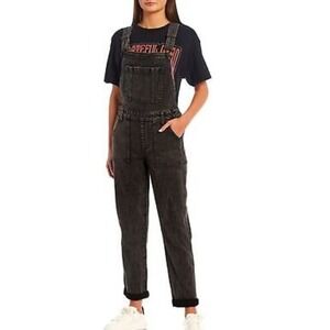 CP Jeans Black Overalls Bib Size L Adjustable Straps Multi Pockets Straight Leg‎